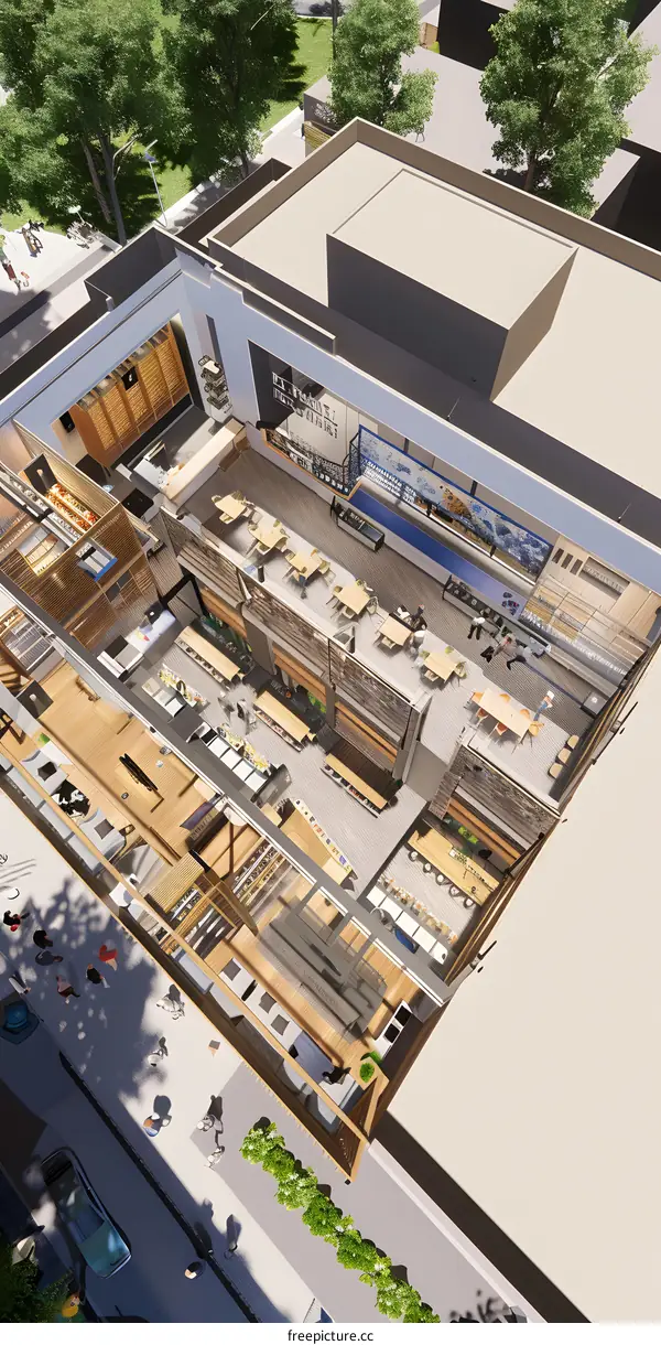 Modern Grocery Store Interior Design With Seating Area