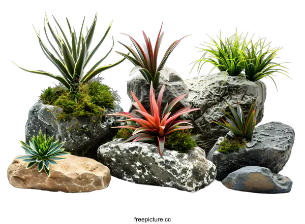 [Transparent Background PNG]Artificial plants and rocks