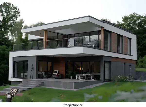 Modern House with Large Windows and a Patio