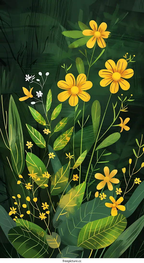 Green and Yellow Floral Illustration