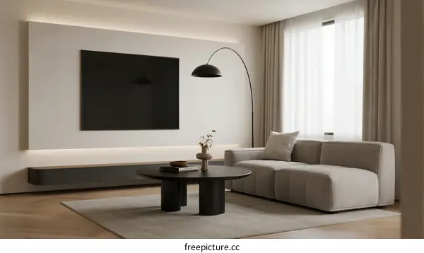 Modern Living Room with Minimalist Decor and Soft Lighting
