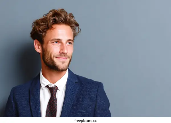 Confident Business Man Portrait Against Gray Background