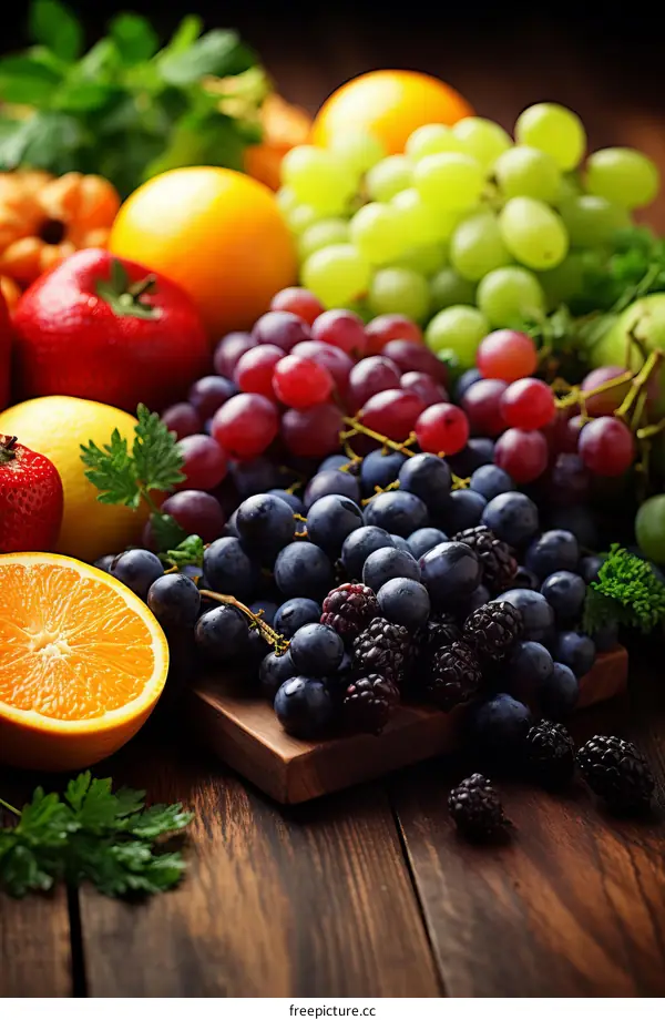 Blackberries, Grapes, Oranges and Strawberries