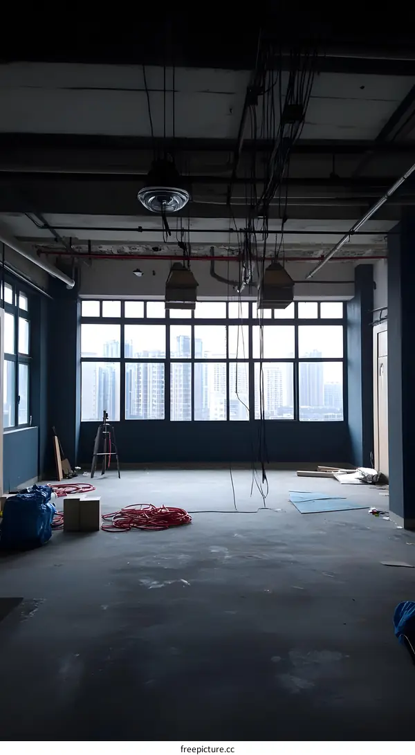 Empty Room With Large Windows And City View