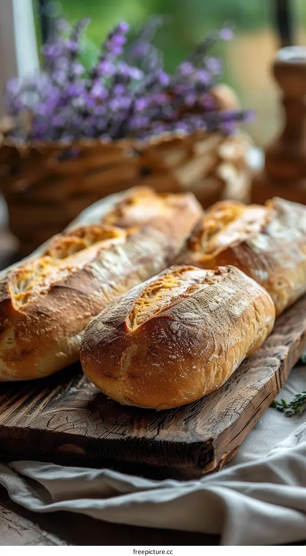 Freshly Baked Loaf of Bread on a Wooden Board