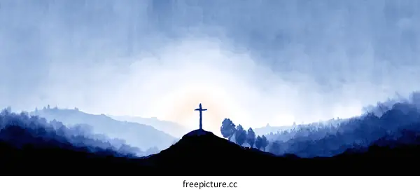 Misty Mountaintop Cross Illustration