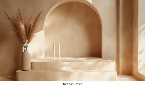 Beige Minimalist Interior Showcase with Pampas Grass