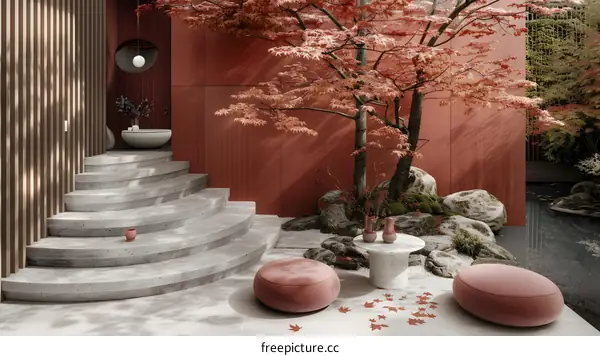 Modern Zen Garden Design with Curved Steps
