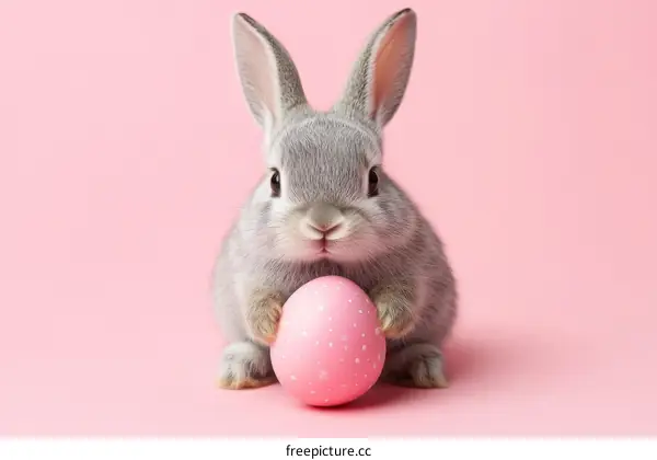Adorable Baby Easter Bunny Holding Pink Egg