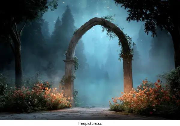Mystical Forest Archway at Night
