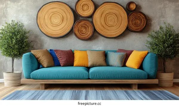 Bohemian Living Room Design with Teal Sofa