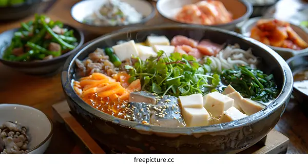 A delicious and healthy Korean meal with a variety of side dishes
