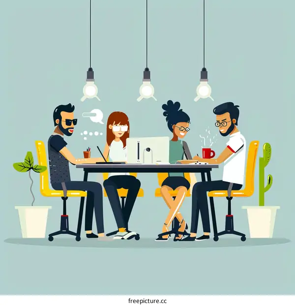 A group of people sitting around a table having a meeting