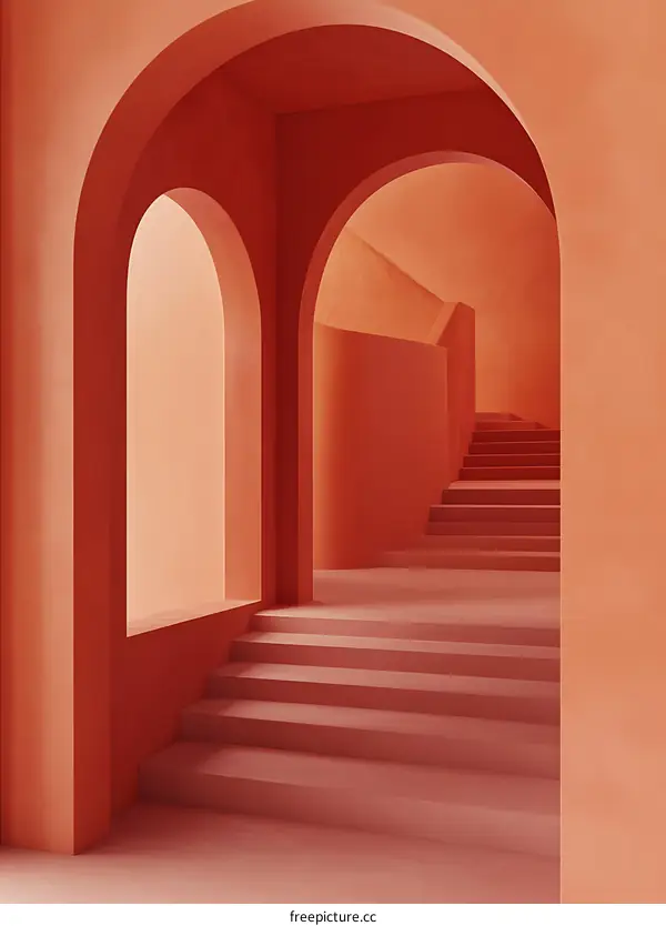 Minimalist Interior Design with Orange Arched Hallway
