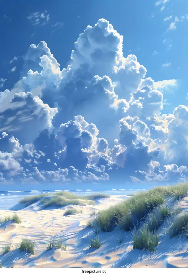 Sand Dunes Under Blue Sky and White Clouds