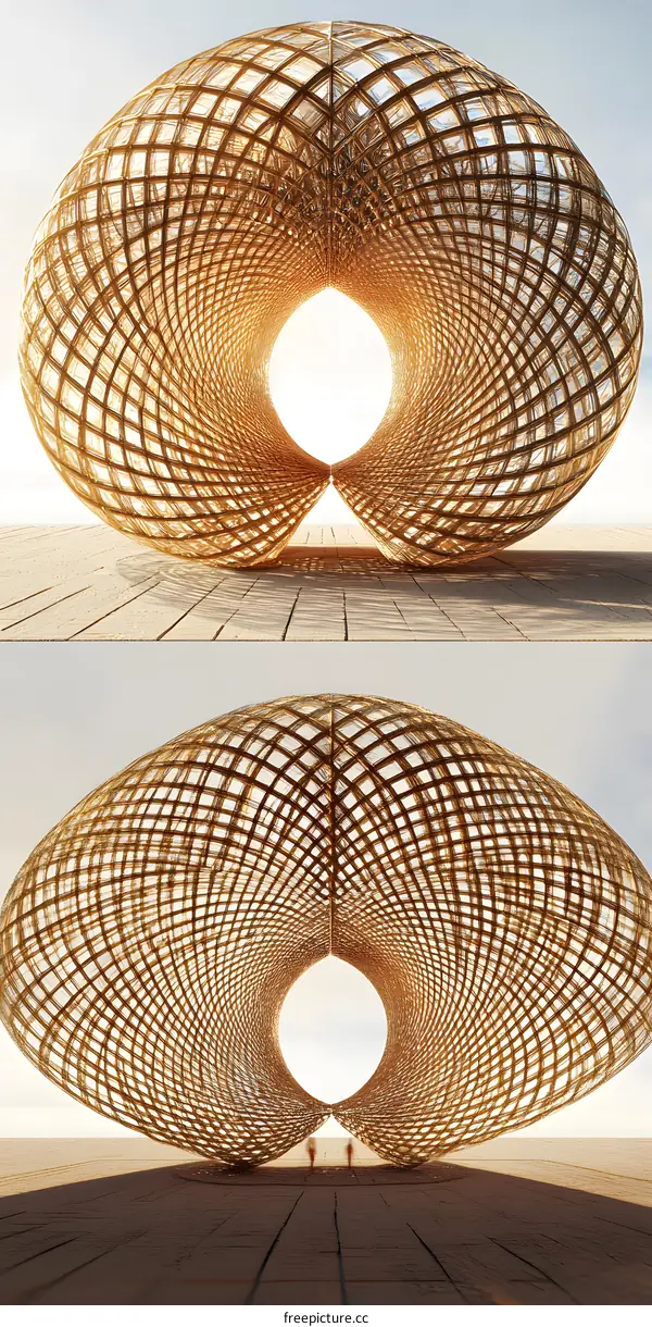 Modern Woven  Archway Structure in Desert Landscape