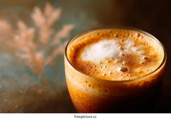 Closeup of a Glass of Cappuccino with Frothy Top