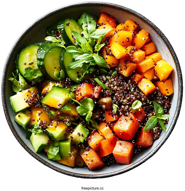 [Transparent Background PNG]Colorful Quinoa Salad Bowl with Avocado and Vegetables