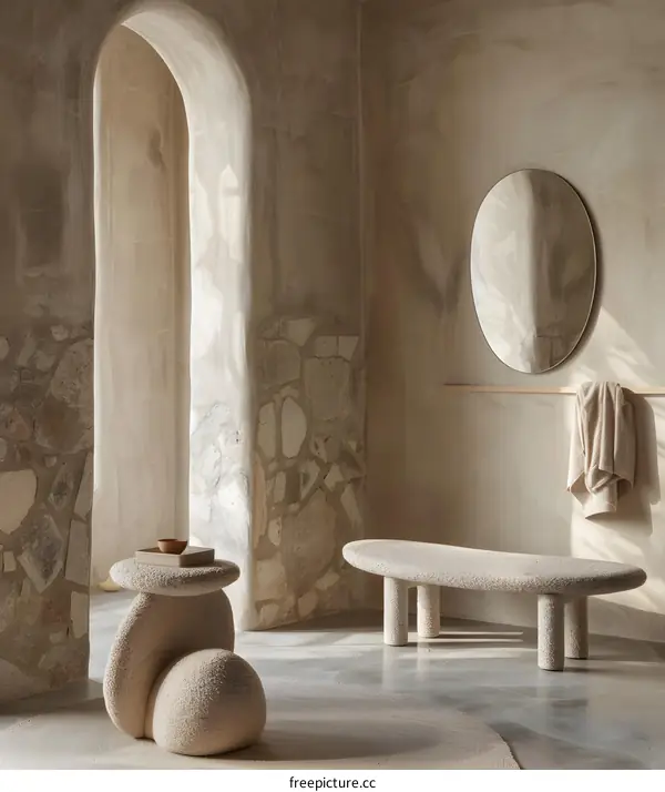 Minimalist Interior Design with Stone Wall and Plush Furniture