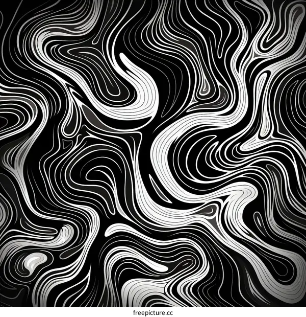 Black and white abstract background with curved lines