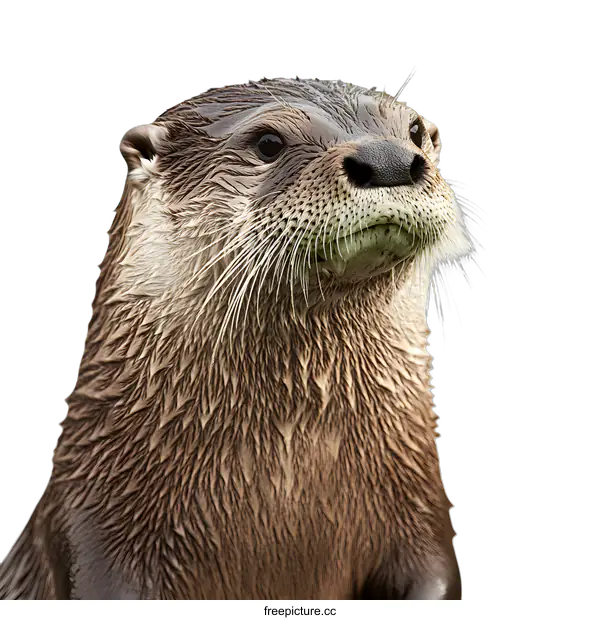 [Transparent Background PNG]Closeup of a Wet River Otter Looking Up