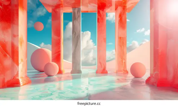 Colorful Marble Columns Abstract Architectural Space