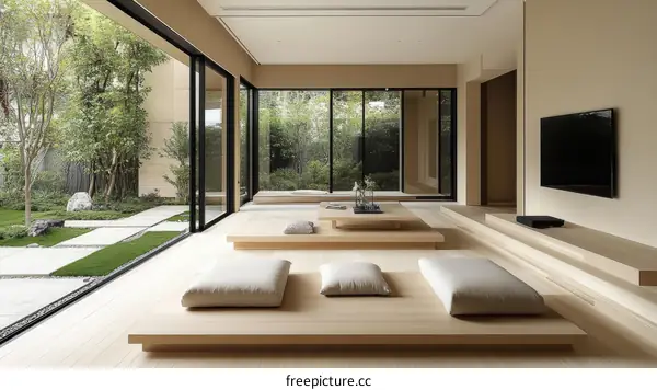 Modern Japanese-Style Living Room with Garden View
