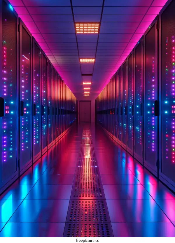 Server Room with Colorful Lights