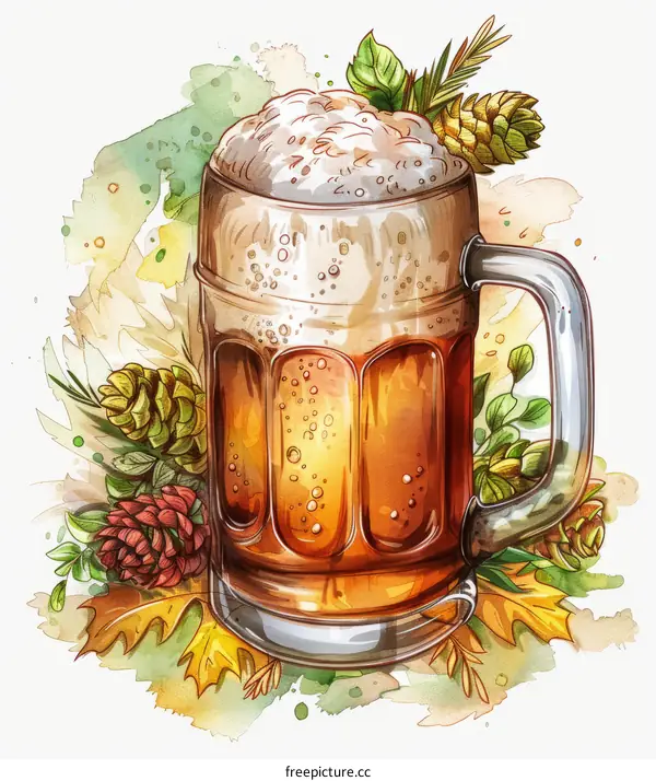 beer mug with hops and autumn leaves