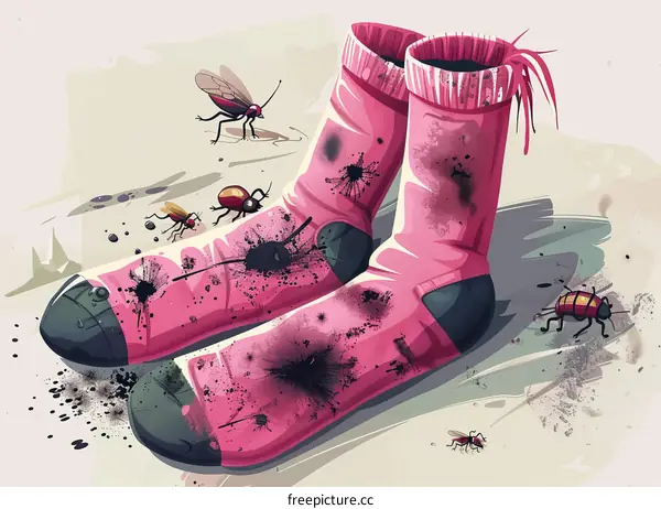 A Pair of Dirty Socks with Insects Crawling On Them