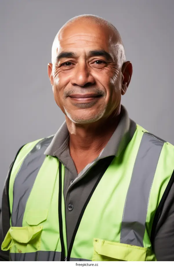 Portrait of a bald man wearing a reflective vest