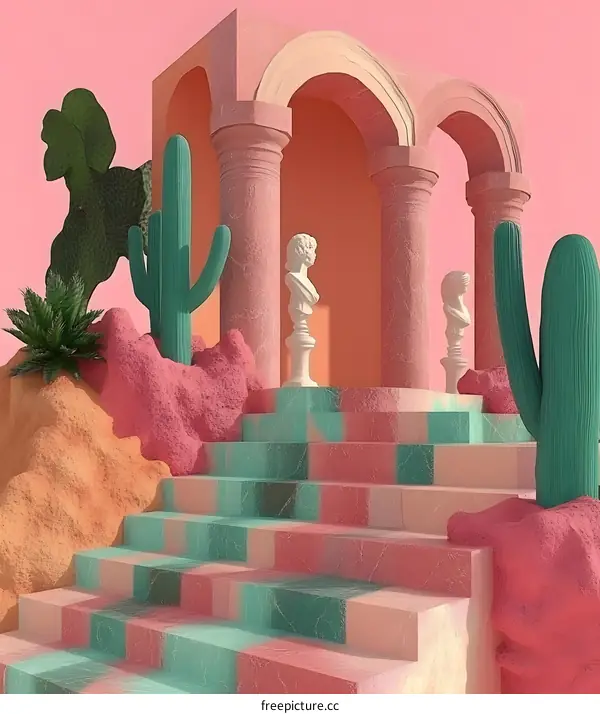 Abstract Archway with Cactus and Stairs