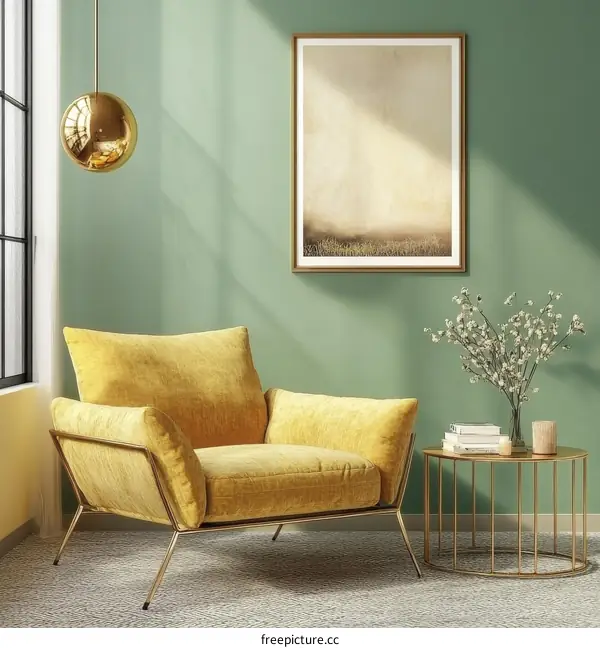 Modern Mustard Armchair in a Green Room Setting