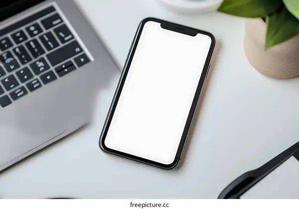 White Blank Screen Smartphone Mockup on White Table