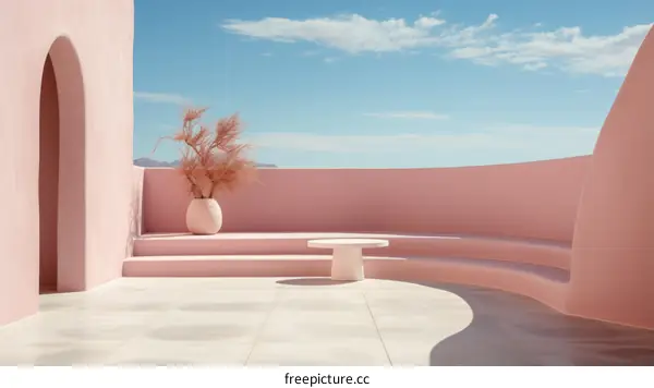 Minimalist Pink and White Architectural Structure with Patio