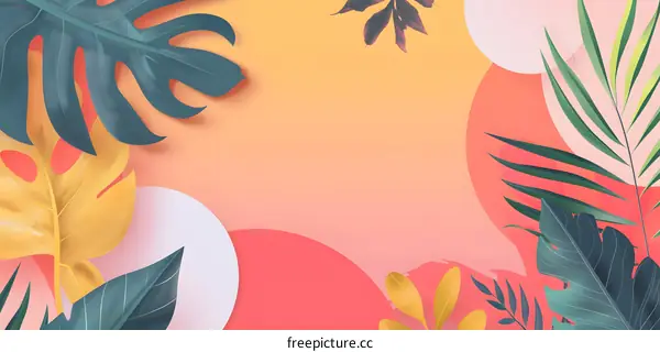 Tropical Leaves Background Illustration with Peach and Yellow Colors