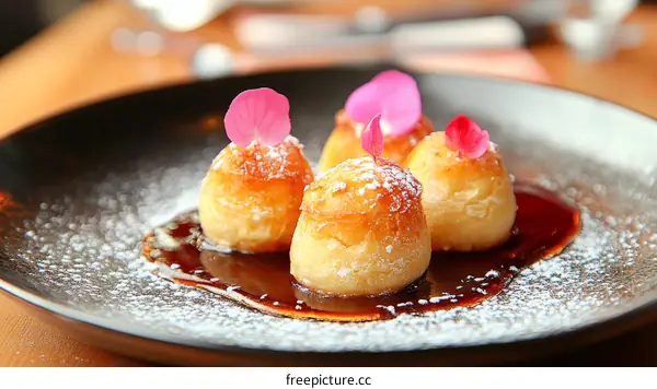 Delicious Dessert Arrangement on Dark Plate