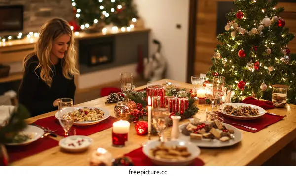 Christmas Dinner Celebration with Festive Decorations