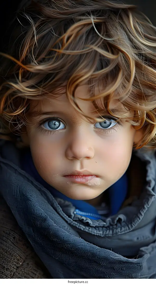 Portrait of a young boy with curly hair