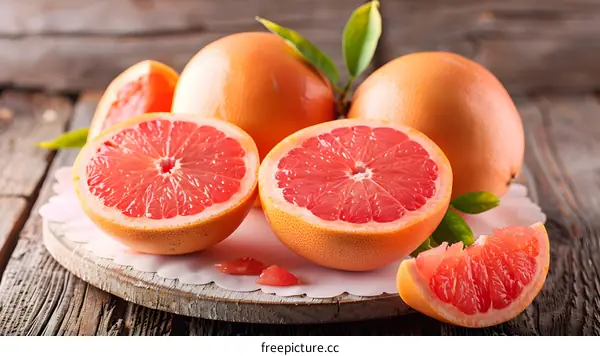 Fresh Ripe Grapefruits on Wooden Table
