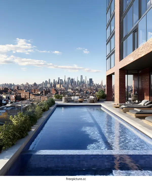 Luxury Rooftop Swimming Pool with City Skyline View