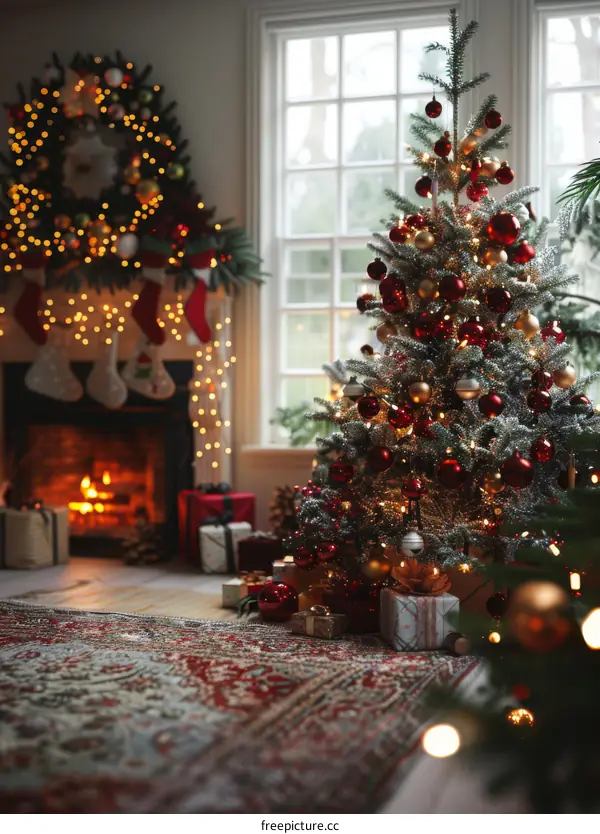 Christmas Tree by the Fireplace