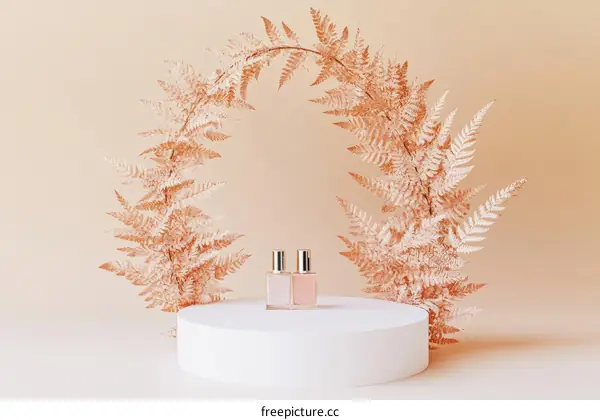 Elegant Floral Display with Cosmetic Bottles