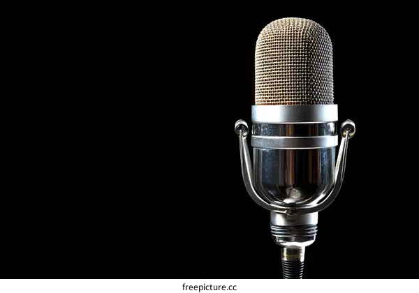 Vintage Microphone Against Black Background