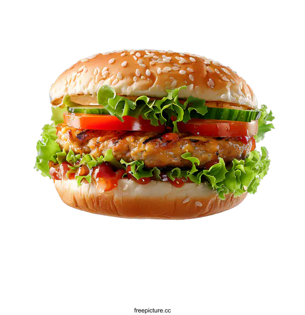 [Transparent Background PNG]yummy hamburger with fresh vegetables