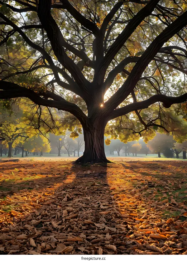 Sunlight Through The Branches Of A Tree In Autumn