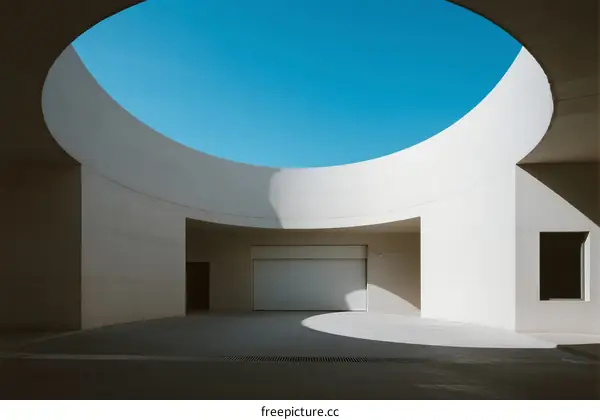 Circular Open Roof Design in Modern Architecture with Clear Blue Sky