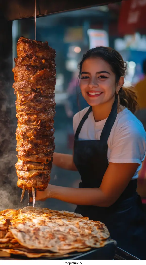 Street Food Vendor Serving Shawarma