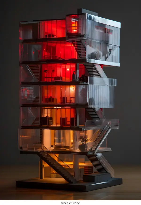 Glass Model of Modern Building with Interior Design