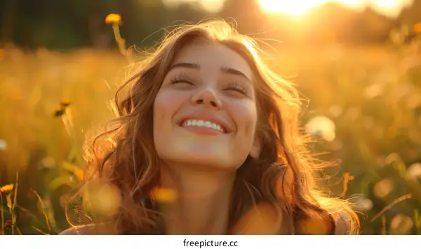 Happy Woman in a Golden Field